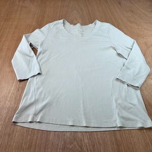 J.Jill Perfect Pima Tee Women M Beige V Neck 3/4 Sleeve Cotton Shirt